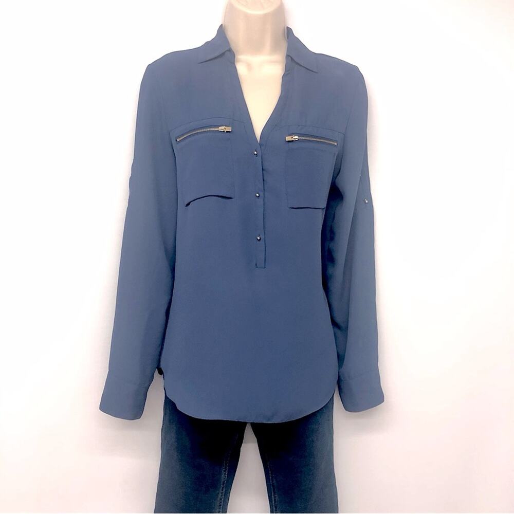 Express Chelsea Blue Popover Collared Blouse